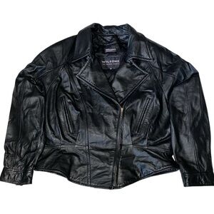 WILSONS LEATHER Motorcycle Jacket Womens Deep V Cropped Biker Jacket Sized XL